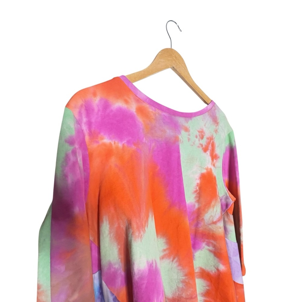 Why Dress Colorful Tie Dye Hi Low 3/4 Sleeve Tiered Ruffled Back NWT XL - Picture 4 of 14
